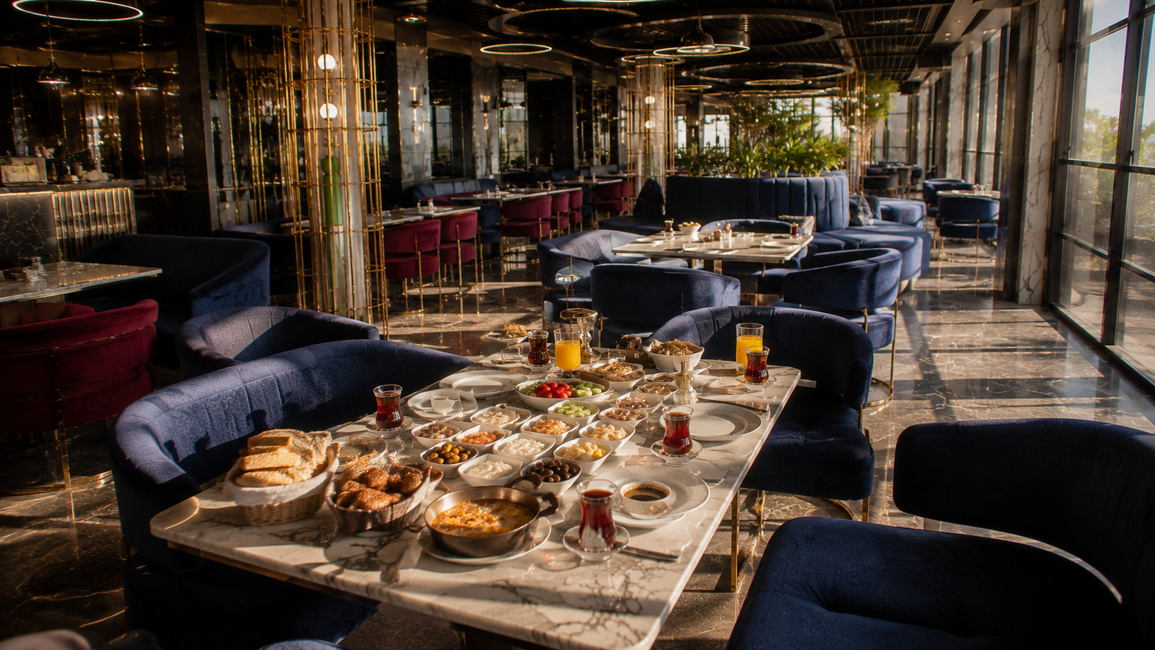 Velora Lounge içerisinde farklı bir oturma bölümünde hazırlanmış okey masası, okey taşları, çay ve kahve sunumlarıyla gerçekçi ve sıcak lounge atmosferi.