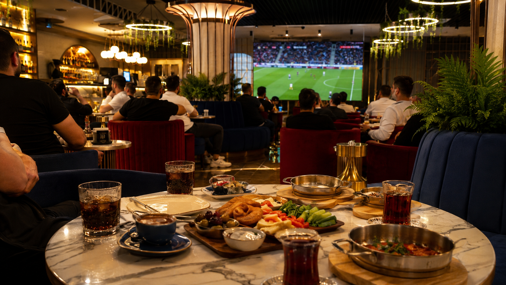 Maç izleme mekanı olarak ekranlı ve rahat VeloRa Lounge